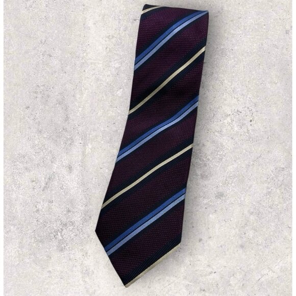 CANALI Silk Tie ITALY Burgundy Blue Striped W:3.7" EUC - Picture 1 of 5